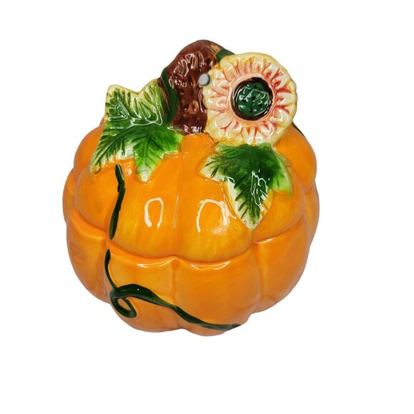 Vintage Royal Norfolk Halloween Pumpkin Ceramic Candy Cookie Jar Fall Autumn Bow - Picture 2 of 7